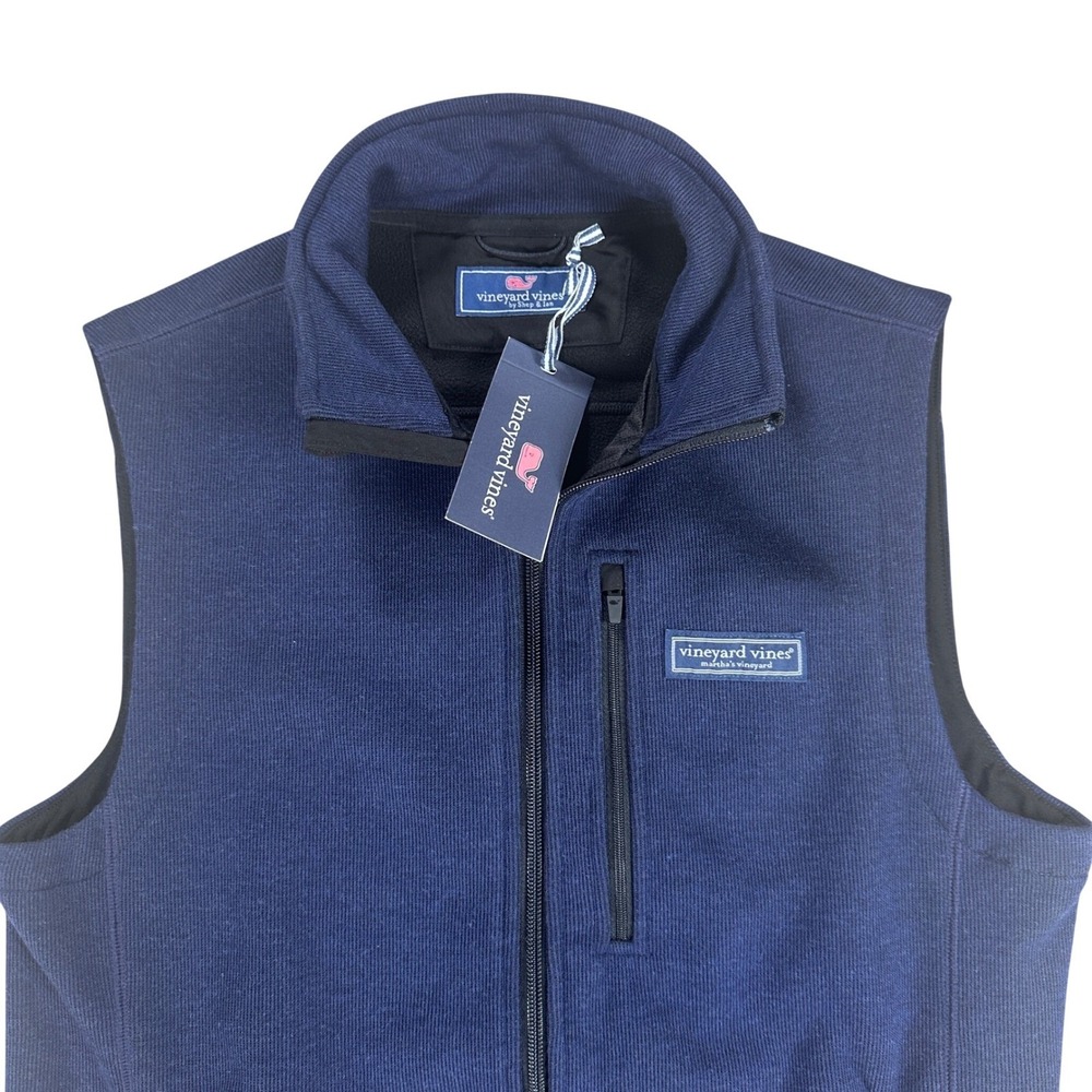 Vineyard Vines Mens Mountain Sweater Fleece Vest Nautical Navy Full Zip Blue XS